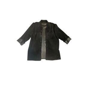 Claiborne Leather Shacket Womens L Black Button Up Vintage